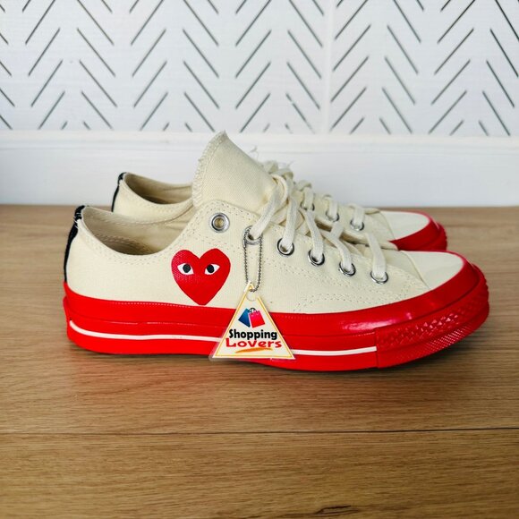 ❤️Sz 5 Converse Chuck 70 OX Comme Des Garçons Mens Shoes Heart Beige Red A01796C